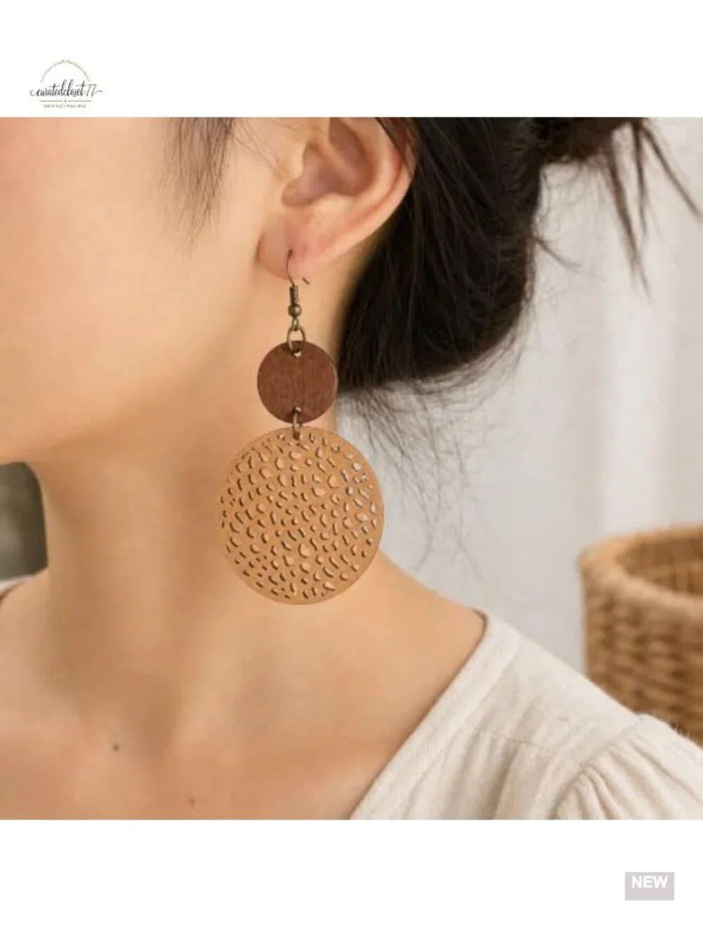 Hollow Cut-Out Wooden Dangle Earrings Lightweight Geometric Teardrop